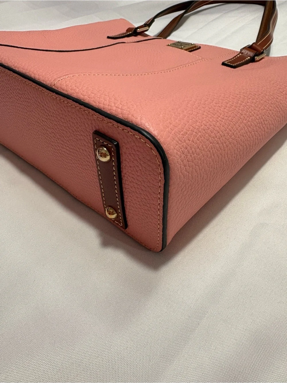 Dooney & Bourke Pink Pebbled Tote with Brown Handles